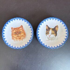 Cat Plates Vintage Derick Bown Collectible Mini 3.5" - Calico & Orange Set RARE